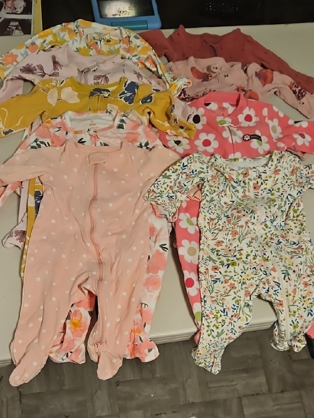 Assorted Pink Floral Baby One-Piece Sleepers - Pack